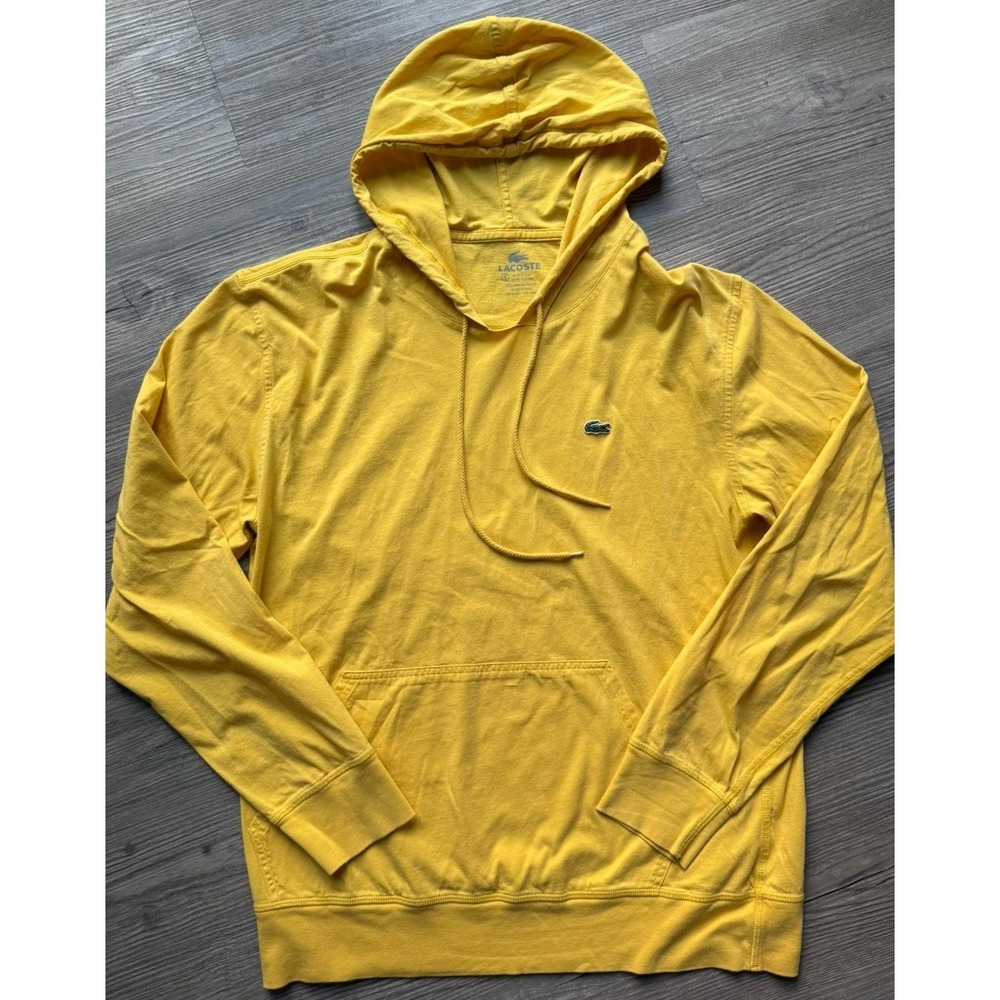 Lacoste Long Sleeve Hooded T-Shirt w/ Kangaroo Pouch Yellow Men's Small